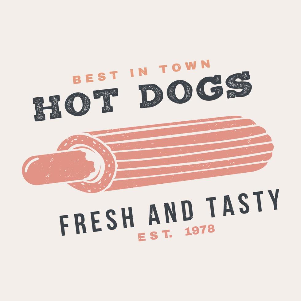 design distintivo retrò hot dog francia caldo e fresco. vettore. design vintage per bar, ristoranti, pub o fast food. modello per oggetti identità ristorante, packaging e menu vettore