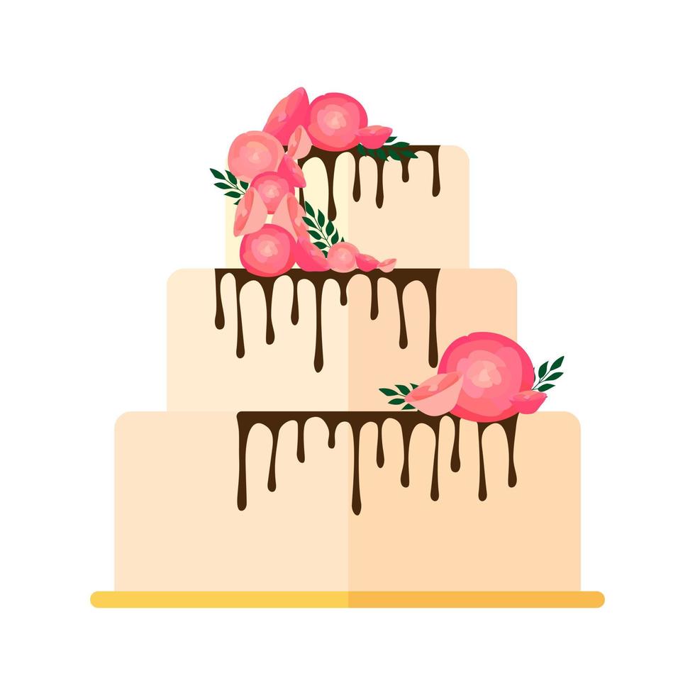 torte nuziali dolci con decorazioni floreali isolate su sfondo bianco. vettore