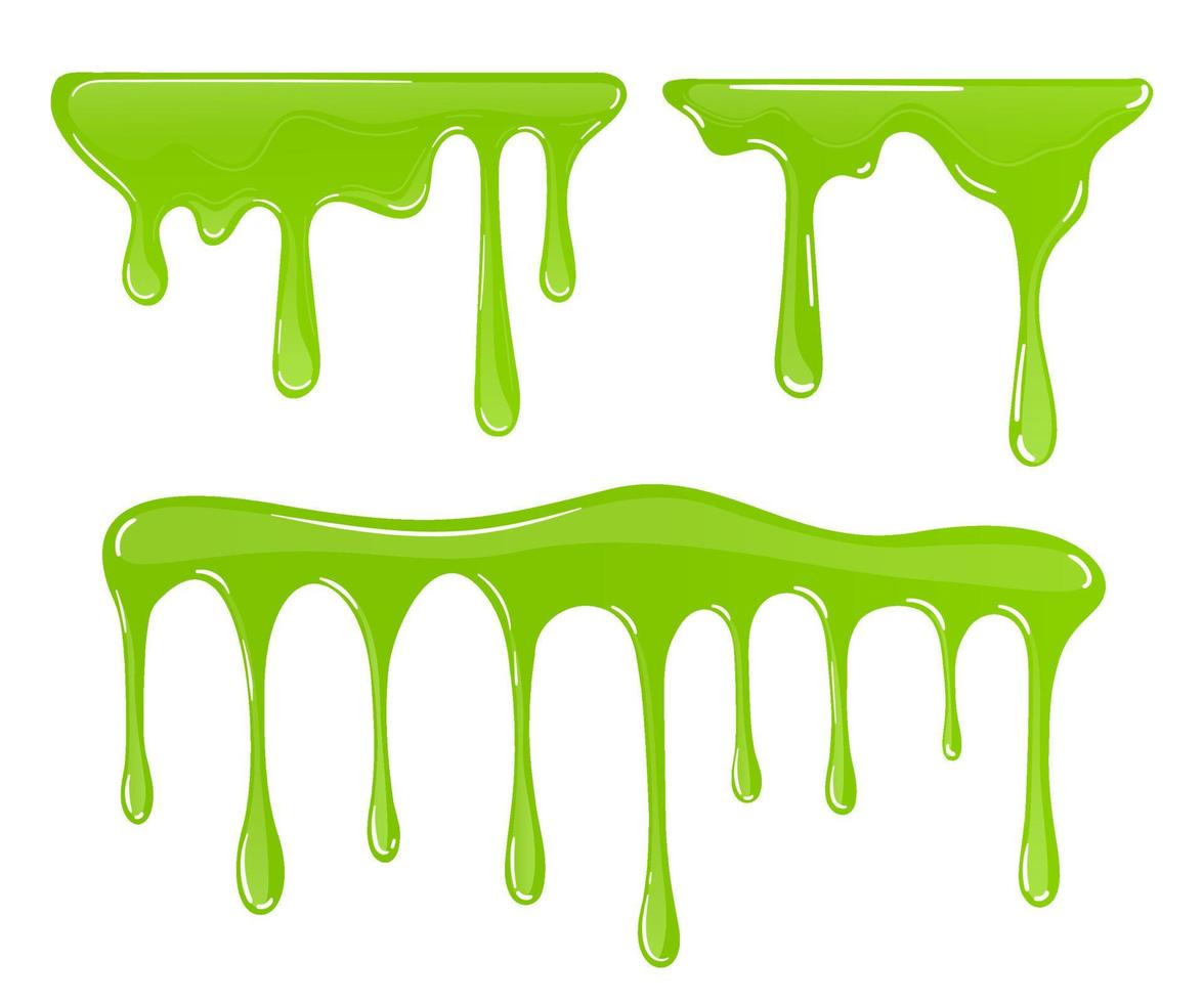 gocce di melma. illustrazione vettoriale del set di melma verde che gocciola fango
