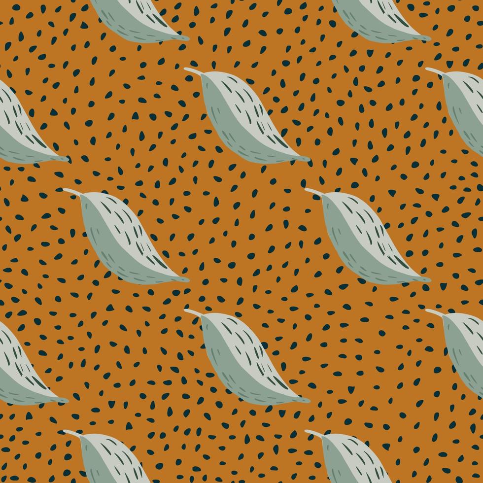 modello autunnale senza cuciture con sagome di foglie grigio chiaro. sfondo arancione punteggiato. sfondo stilizzato della natura. vettore