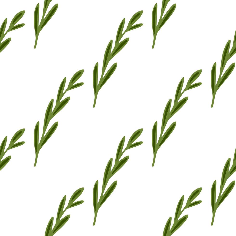 modello botanico senza cuciture isolato con forme semplici di ramoscelli di erbe. ornamento verde. sfondo bianco. vettore