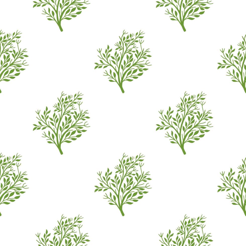 modello senza cuciture isolato con ornamento di sagome di albero verde. sfondo bianco. forme floreali. vettore