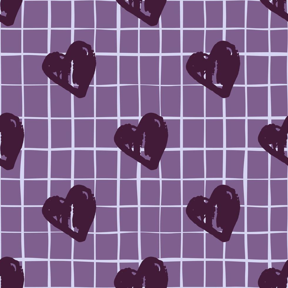 modello di cuore romantico senza soluzione di continuità con elementi disegnati a mano. sagome disegnate a mano di San Valentino su sfondo a scacchi. vettore