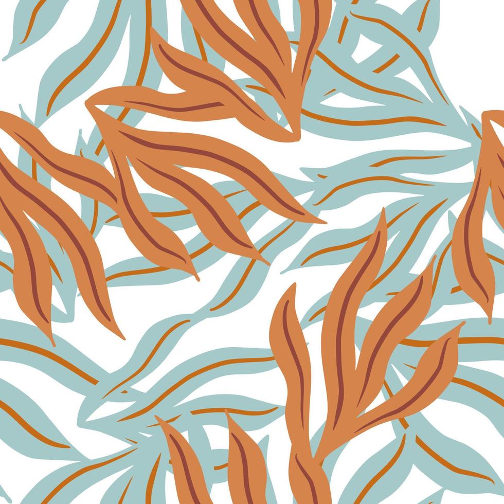 le foglie vintage doodle isolate stampano un motivo senza cuciture nei toni del blu e del beige. fondale della flora botanica. vettore