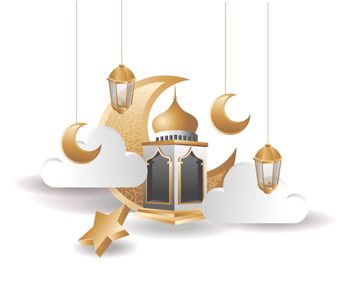 illustrazione di concetto di ramadan kareem della luna della stella della moschea vettore