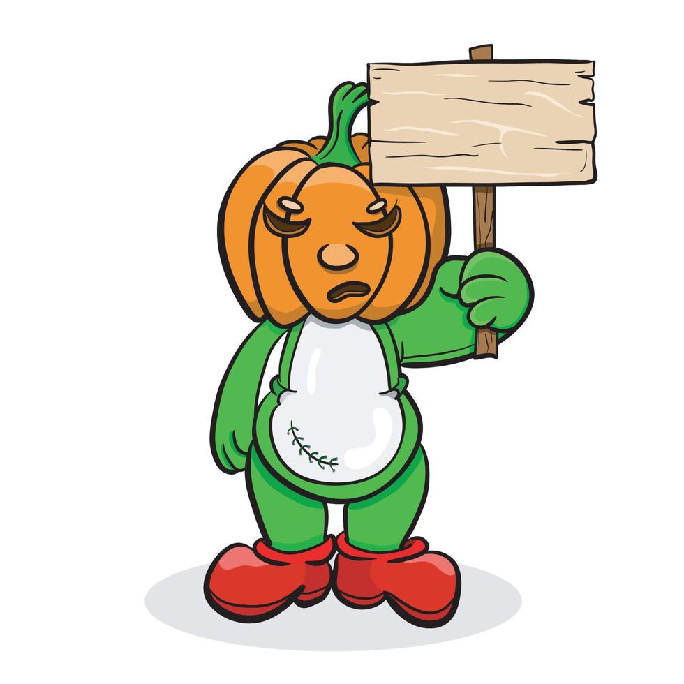 testa di zucca bambola con legno segno bianco. clip art vettoriali. vettore