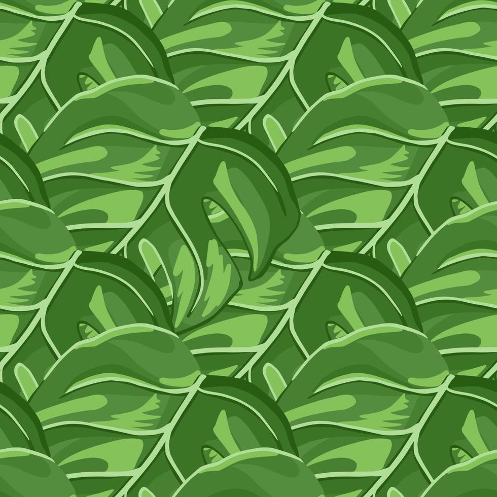 modello tropicale senza cuciture casuale di sfondo foglia. decorazione astratta di struttura con colore verde colorato di monstera della foglia. vettore