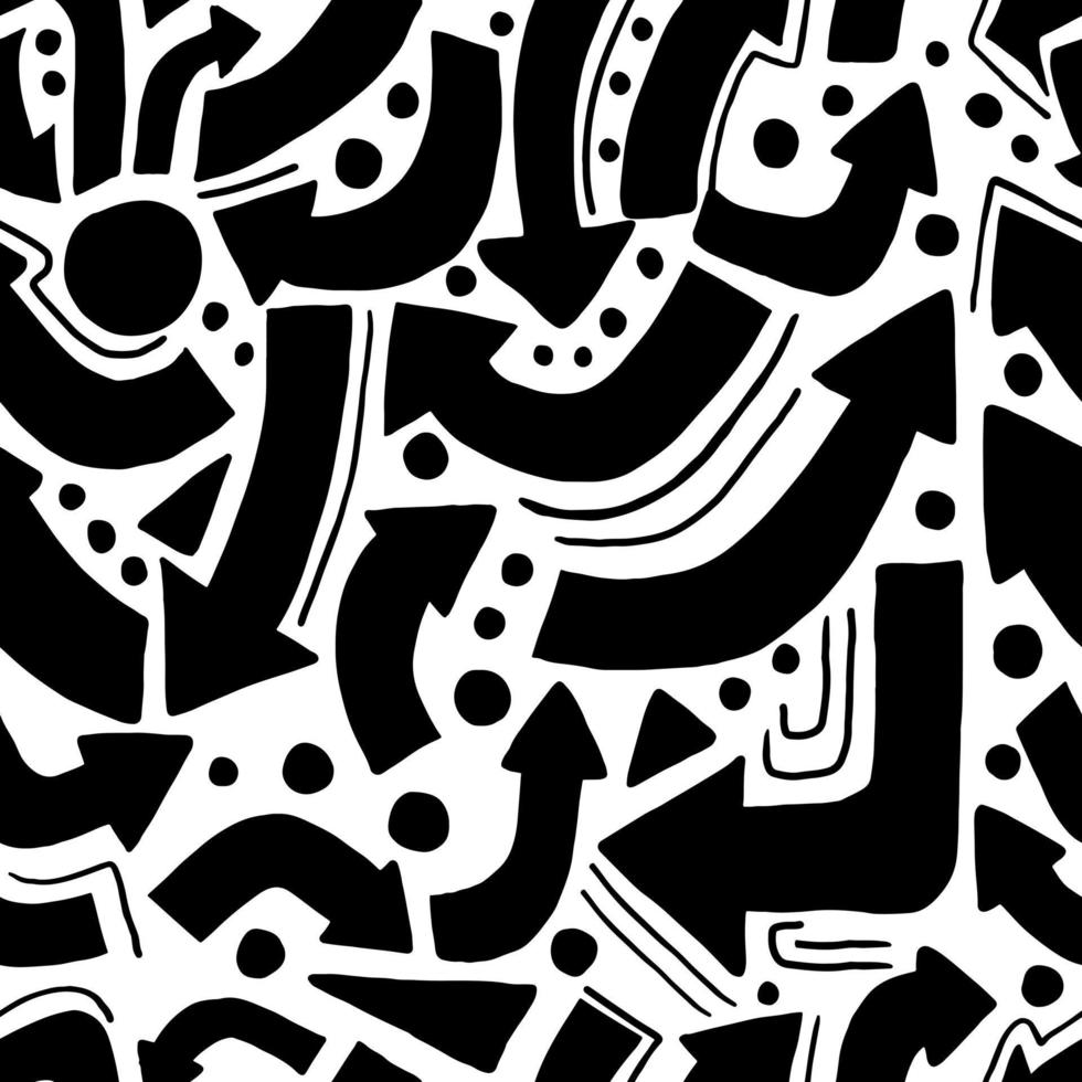 modello senza cuciture di simbolo di freccia monocromatica astratta geometrica. elementi neri con sfondo bianco. sfondo semplice. vettore