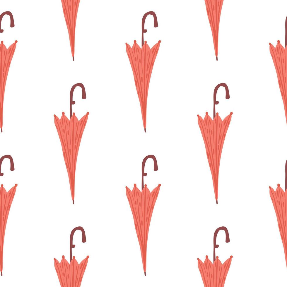 modello di doodle senza cuciture stagione ombrello rosa. stampa isolata. accessorio autunnale piovoso, vettore