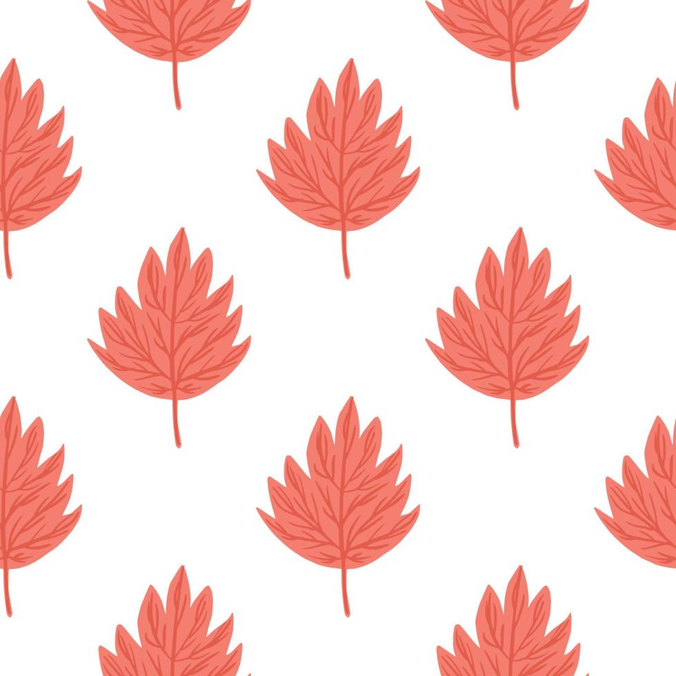 modello senza cuciture isolato con semplici elementi di foglie d'autunno doodle. stampa sagomata rosa su sfondo bianco. vettore