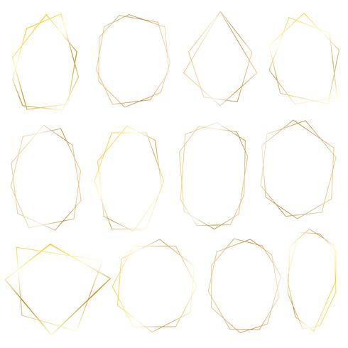 Set di cornice geometrica in oro, elemento decorativo per carta di nozze, inviti e logo. Illustrazione vettoriale