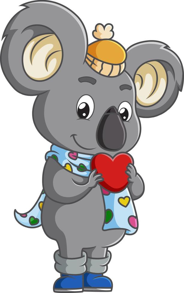 il koala felice tiene in mano la bambola dell'amore vettore