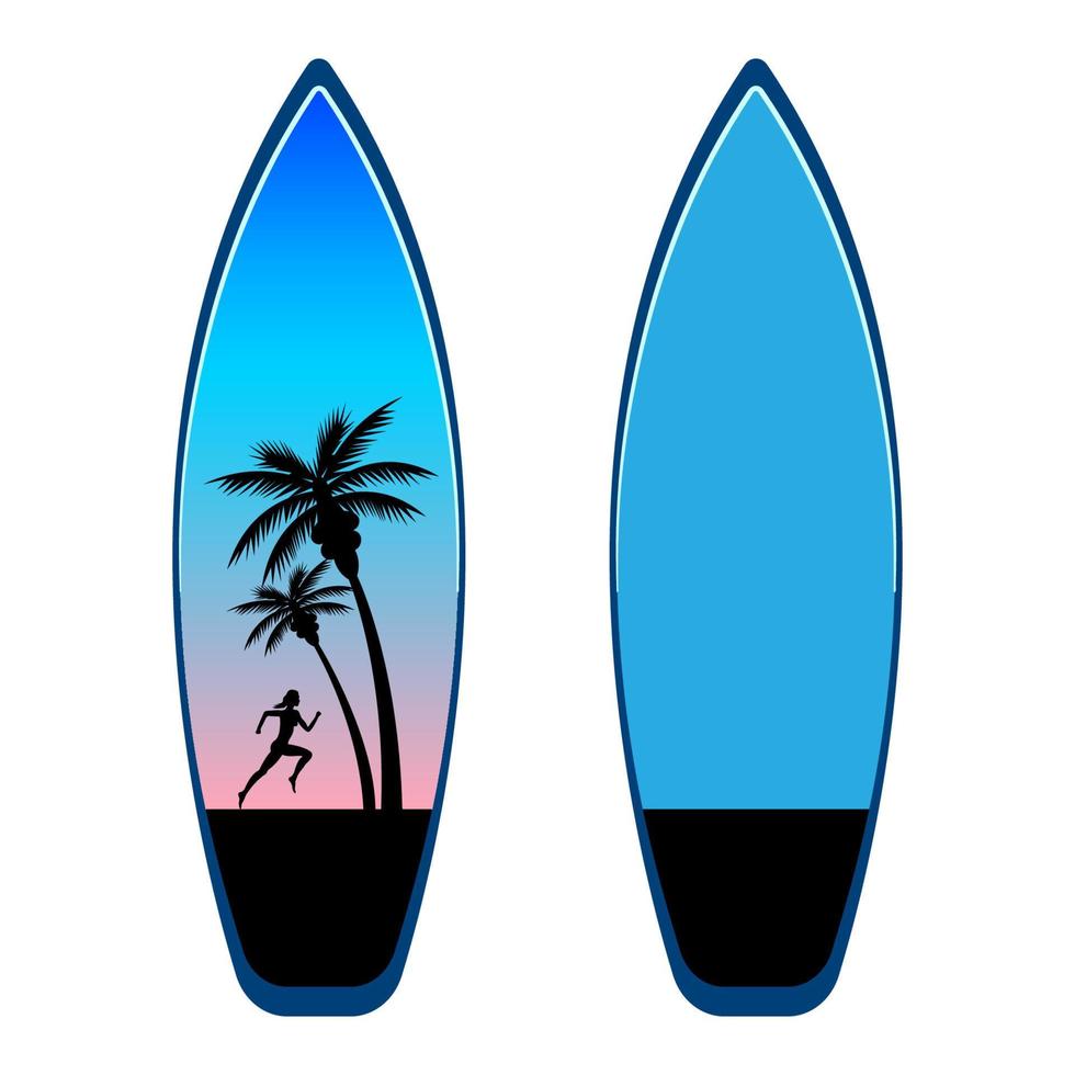 tavola da surf e ragazza in esecuzione silhouette segno isolato sfondo bianco vettore