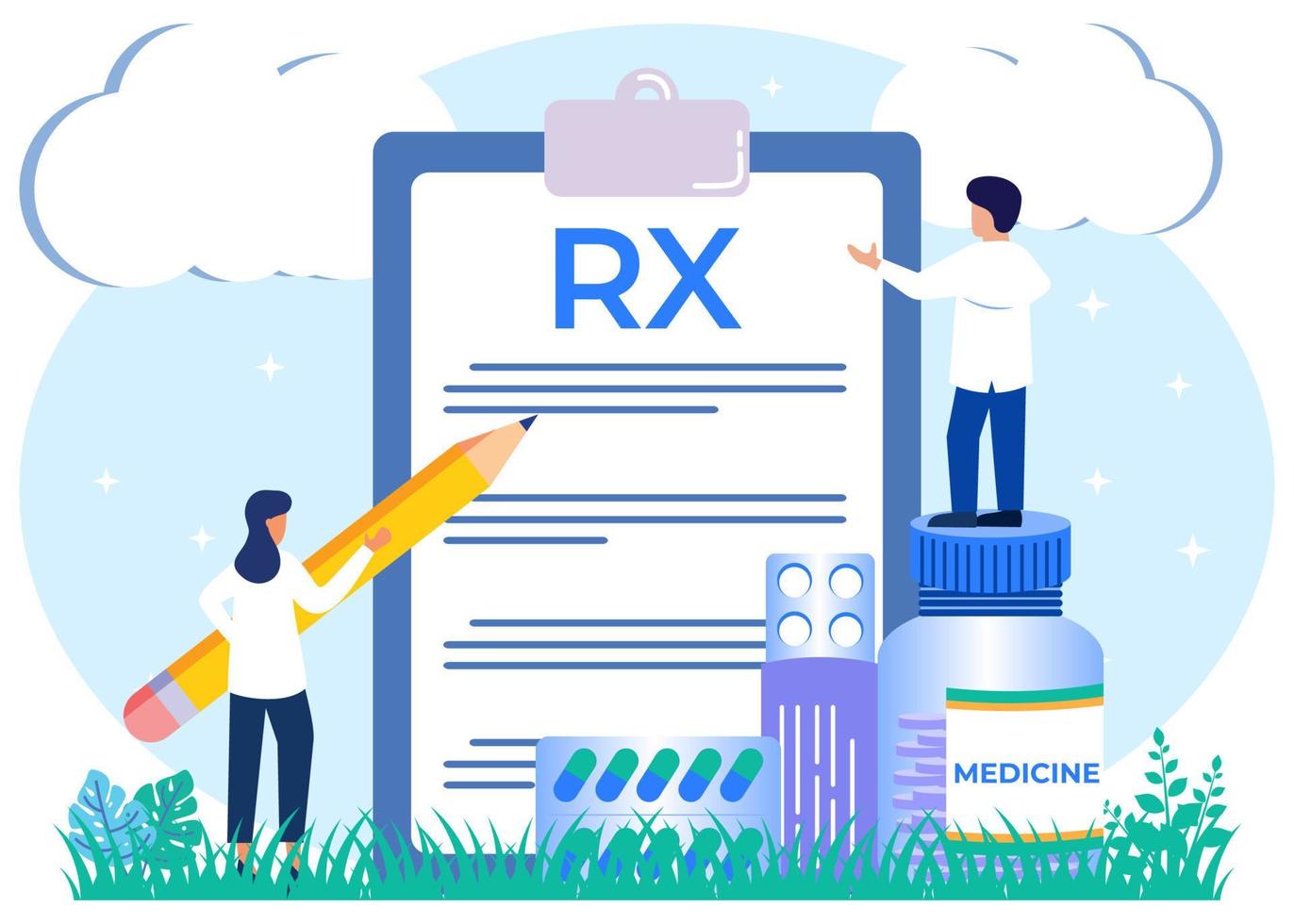 illustrazione grafica vettoriale personaggio dei cartoni animati della prescrizione del medico