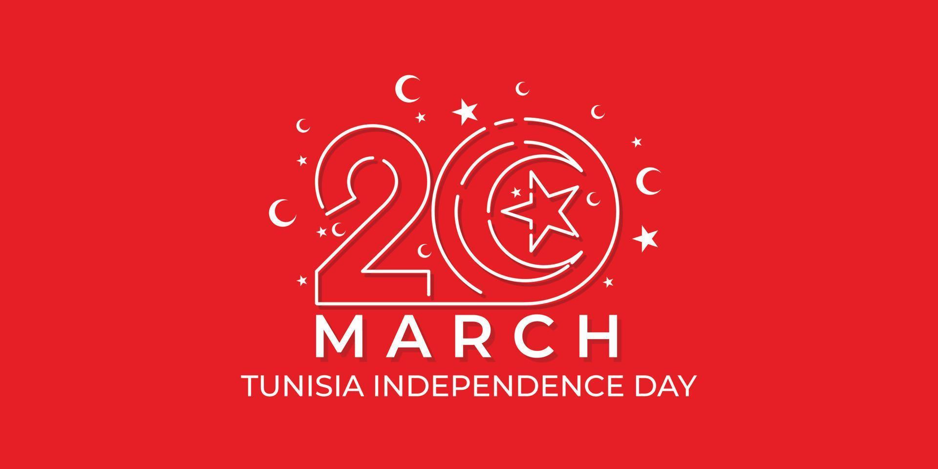 festa dell'indipendenza della tunisia con luna e stelle design. tipografia numero di 20 illustrazione vettoriale. vettore