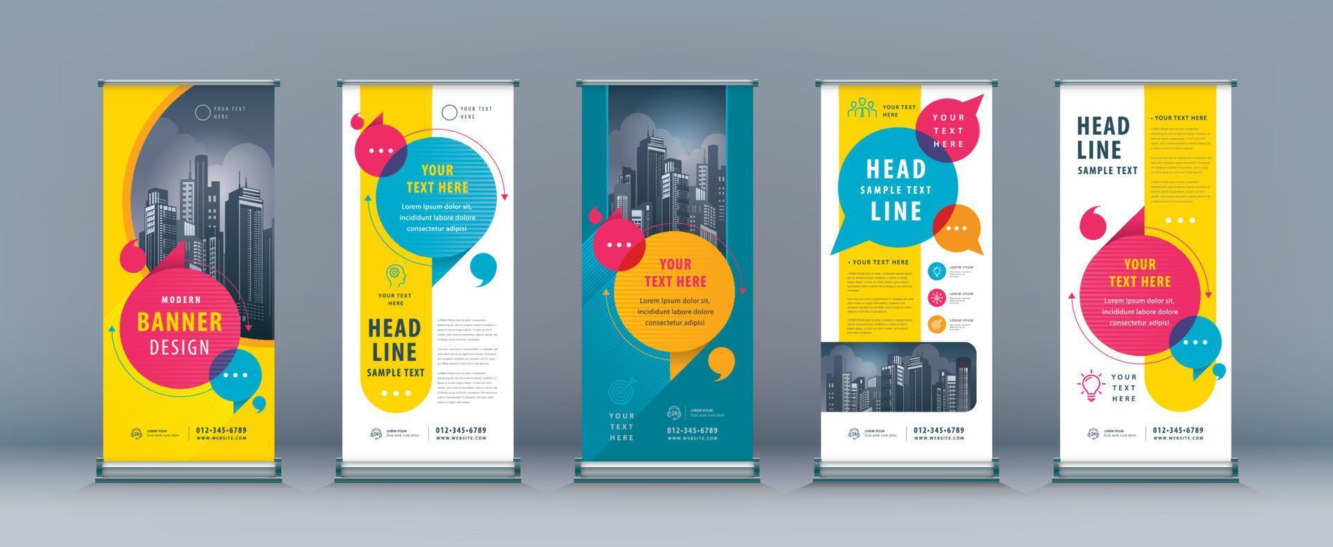 vettore di discorso astratto colorato, business roll up banner template design set. design del modello di banner standee.