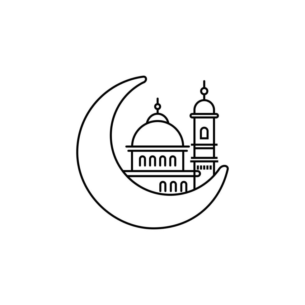 icona di vettore del profilo della moschea e della luna musulmana. simbolo del ramadan kareem, illustrazione vettoriale