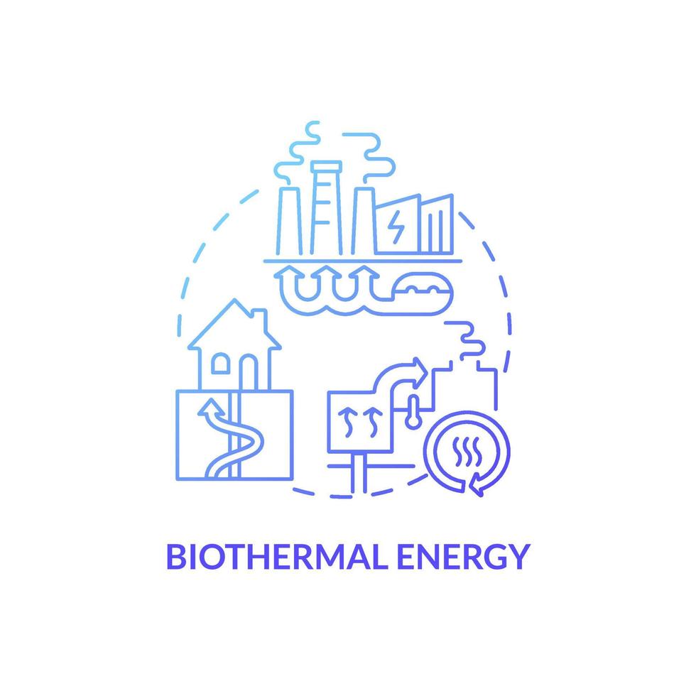 icona del concetto di gradiente blu energia biotermica. materiale organico compostaggio energia idea astratta linea sottile illustrazione. disegno di contorno isolato. roboto-medium, una miriade di caratteri pro-grassetto utilizzati vettore