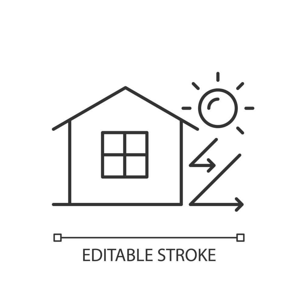 icona lineare di isolamento termico. isolamento della casa dal calore. isolamento termico. casa ad alta efficienza energetica. illustrazione personalizzabile a linea sottile. simbolo di contorno. disegno di contorno isolato vettoriale. tratto modificabile vettore