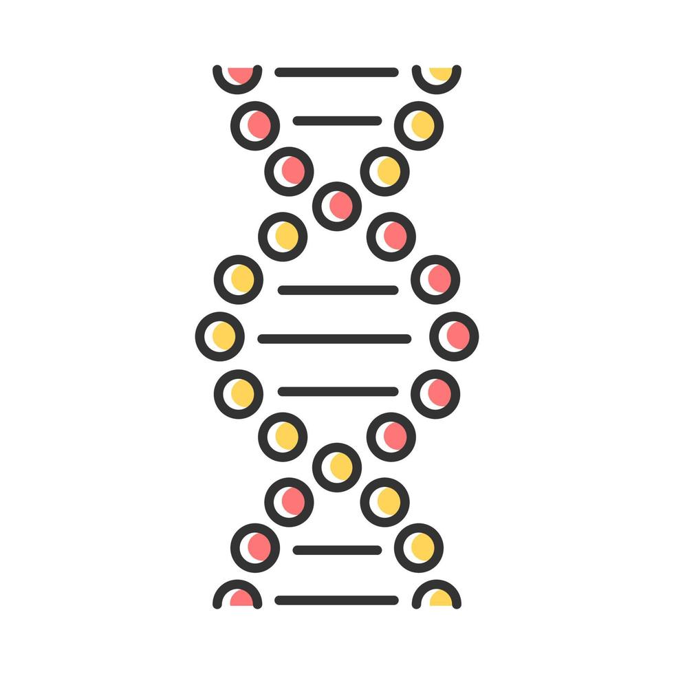 icona del colore della spirale del dna. punti collegati, linee. desossiribonucleico, elica dell'acido nucleico. fili a spirale. cromosoma. biologia molecolare. codice genetico. genetica. illustrazione vettoriale isolata