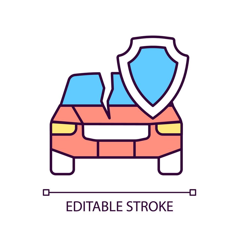 icona colore rgb assicurazione danni auto. protezione assicurativa contro gli incidenti stradali. polizza di copertura per le riparazioni automobilistiche. illustrazione vettoriale isolata. semplice disegno a tratteggio pieno. tratto modificabile. carattere arial utilizzato