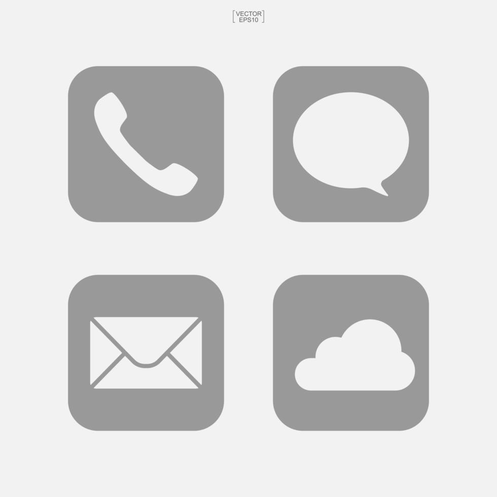 set di icone dei social media. icona di telefono, e-mail, chat e cloud. illustrazione vettoriale. vettore