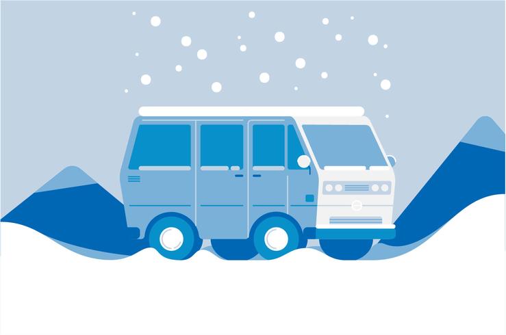 Fondo dell&#39;illustrazione di inverno del furgone di campeggiatore vettore