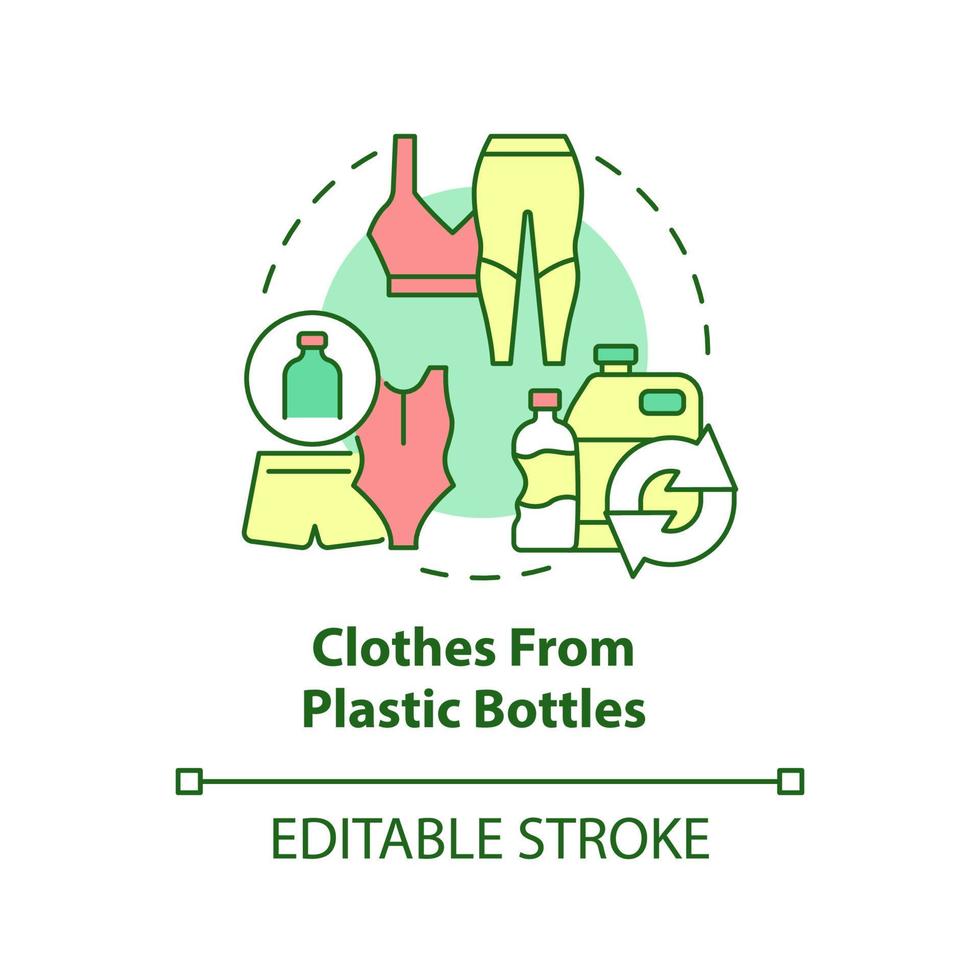 vestiti dall'icona del concetto di bottiglie di plastica. produzione di vestiti da materiali riciclati e riciclati idea astratta linea sottile illustrazione. disegno a colori di contorno isolato vettoriale. tratto modificabile vettore