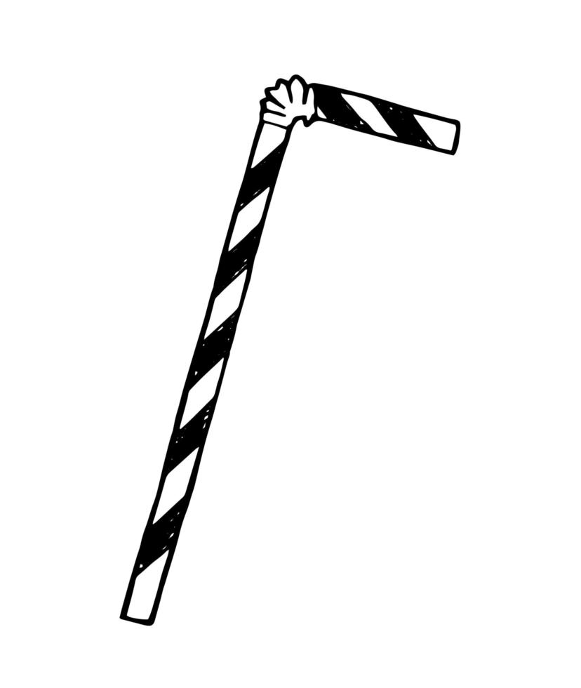 illustrazione vettoriale di un tubo da cocktail in stile doodle a strisce disegnato a mano su uno sfondo bianco