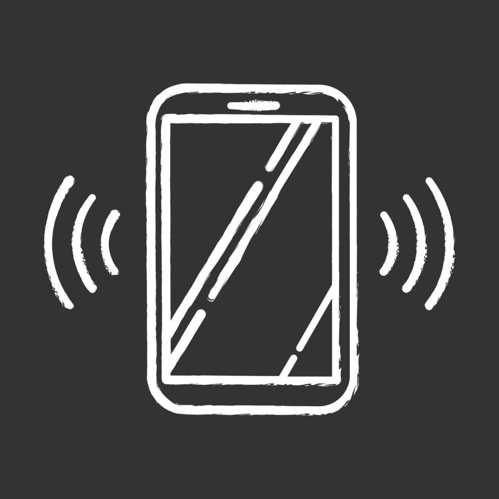 icona del gesso dello smartphone che squilla. idea di controllo vocale mobile. comando sonoro. volume alto, frequenza audio. telefonata, segnale acustico. dispositivo digitale moderno. illustrazione di lavagna vettoriale isolata