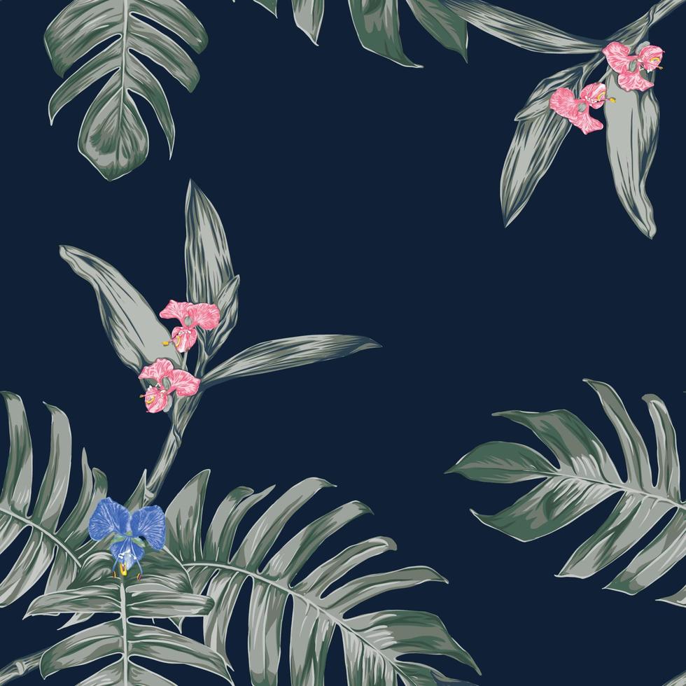 motivo floreale senza cuciture con fiori di orchidea blu sfondo astratto. illustrazione vettoriale disegno a mano. per il design della pinta del modello di tessuto.