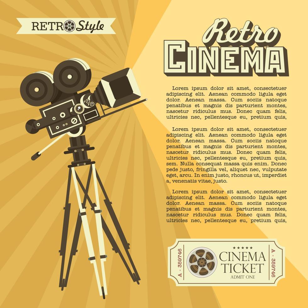 cinepresa d'epoca. poster in stile vintage con posto per il testo. cinema retrò. progettare biglietti per il cinema d'epoca. vettore