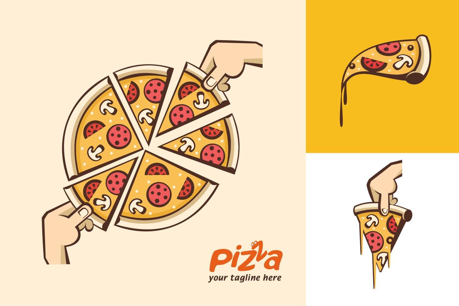 illustrazione vettoriale di pizza. logo della pizza italiana. in stile cartone animato.