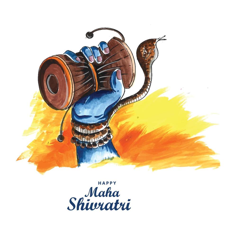 festival indù maha shivratri signore shiva mano che tiene damru card design vettore