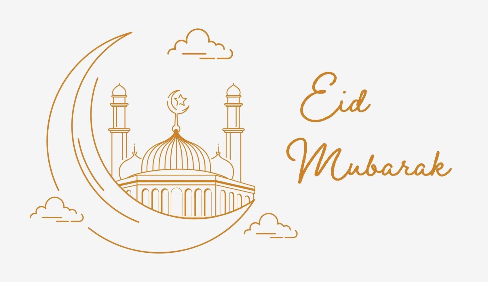 felice eid mubarak illustrazione vettoriale con stile art linea