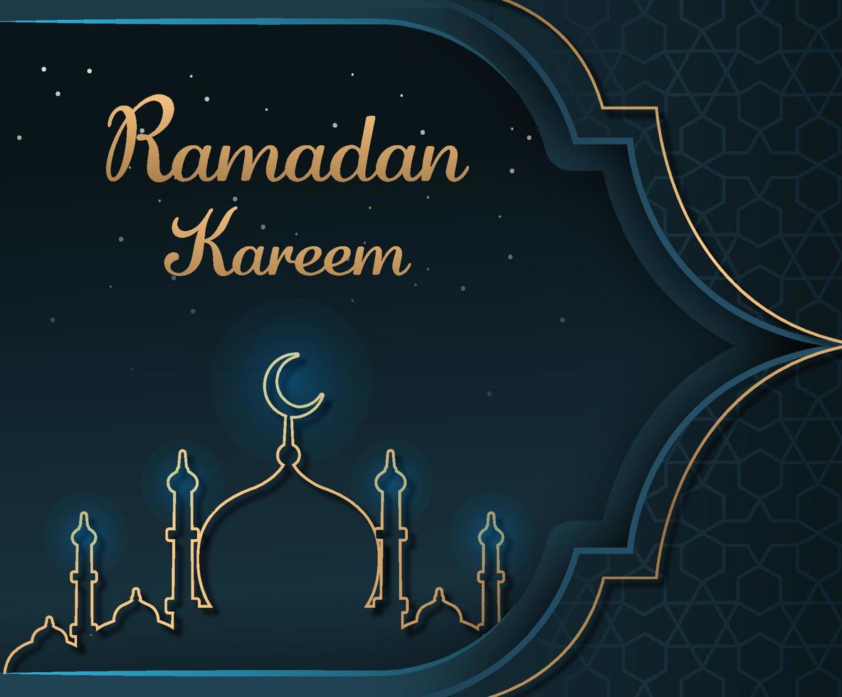 ramadhan kareem design con illustrazione vettoriale di sfondo di arte linea moschea