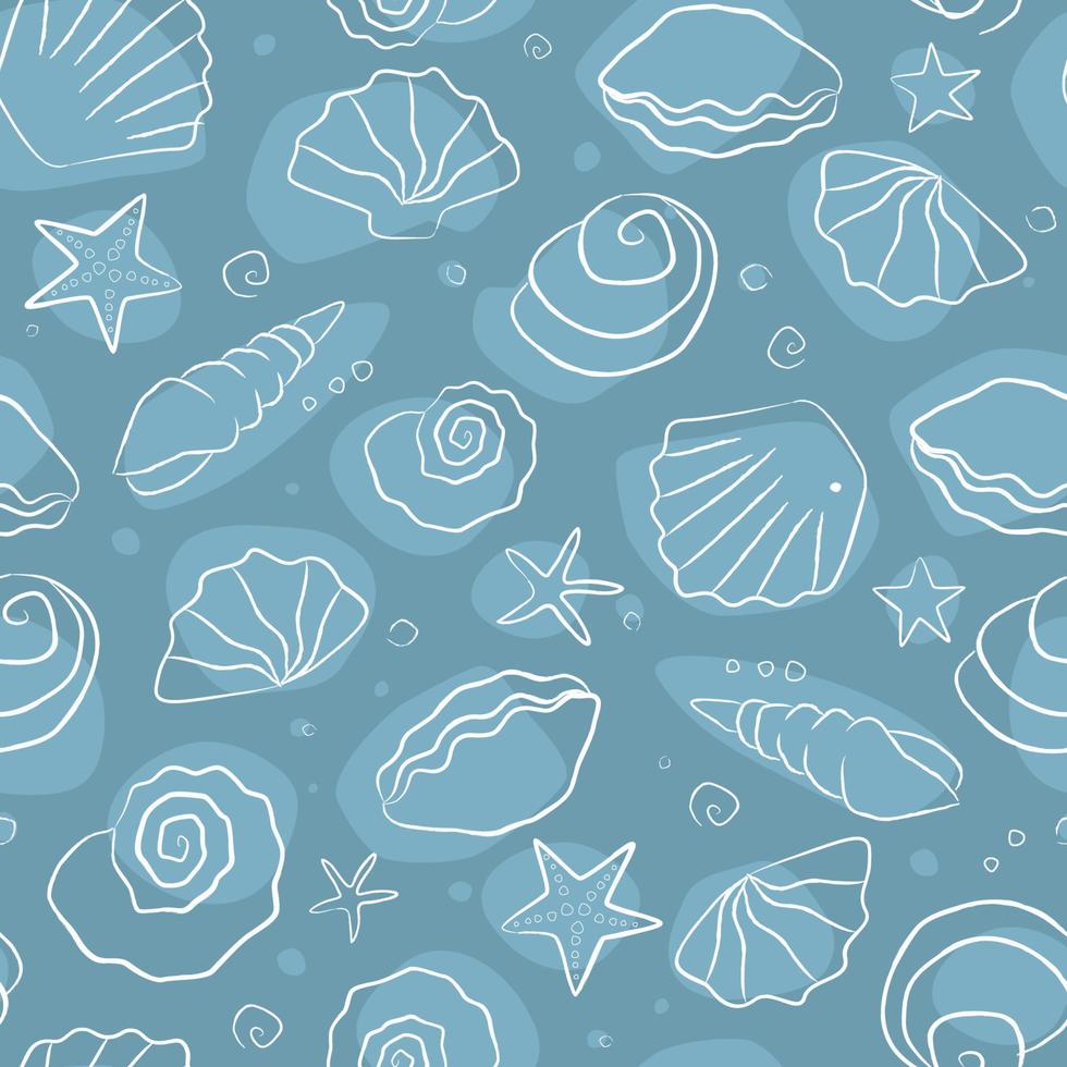 ora legale senza cuciture. collezione di conchiglie e stelle disegnate a mano. illustrazione marina di molluschi oceanici. vettore