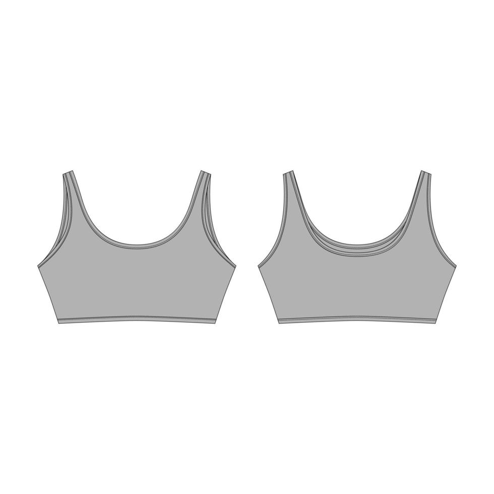 top corto con disegno tecnico in colore grigio. reggiseno sportivo isolato. vestiti casual per ragazze. modello di progettazione di biancheria intima di yoga. vettore