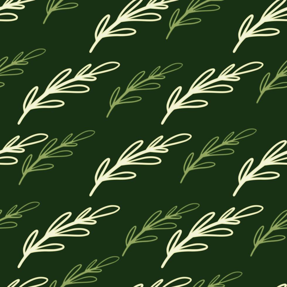 modello senza cuciture a base di erbe vintage disegnato a mano con forme di rami sagomati doodle. sfondo verde. vettore