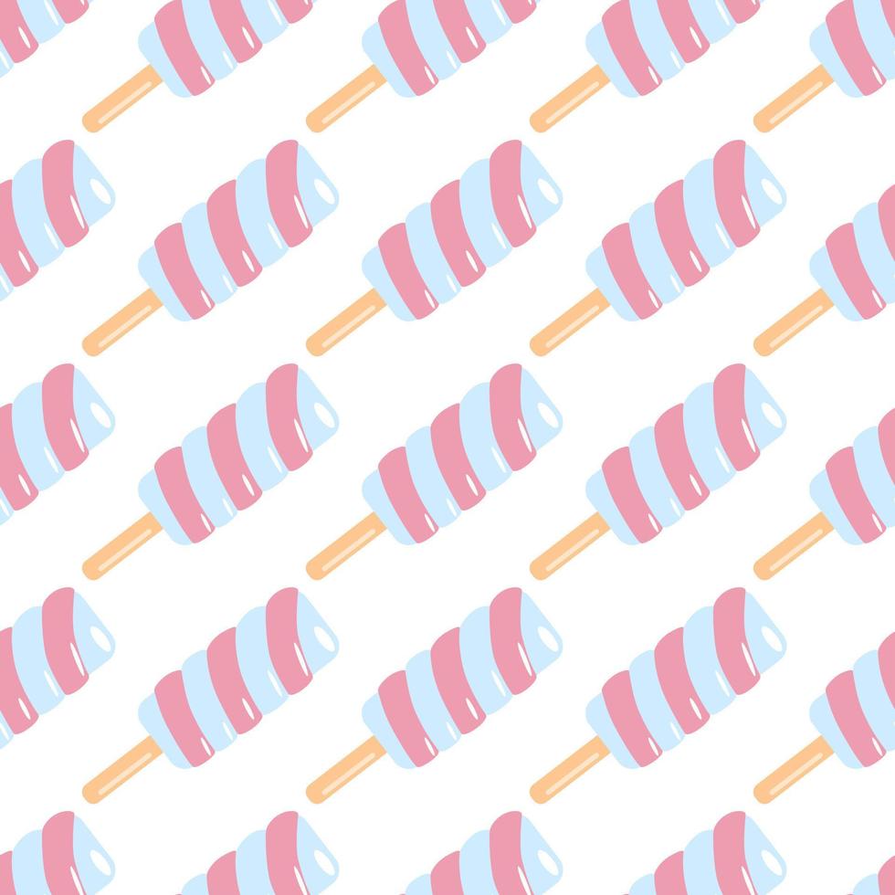 modello senza cuciture gelato isolato con sfondo bianco. crema congelata a spirale rosa e blu. vettore
