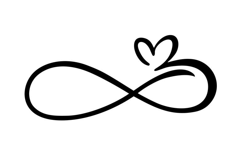 Amore cuore Nel segno dell&#39;infinito. Firma sulla cartolina per il giorno di San Valentino, stampa il matrimonio. Vector calligrafia e lettering illustrazione isolato su uno sfondo bianco