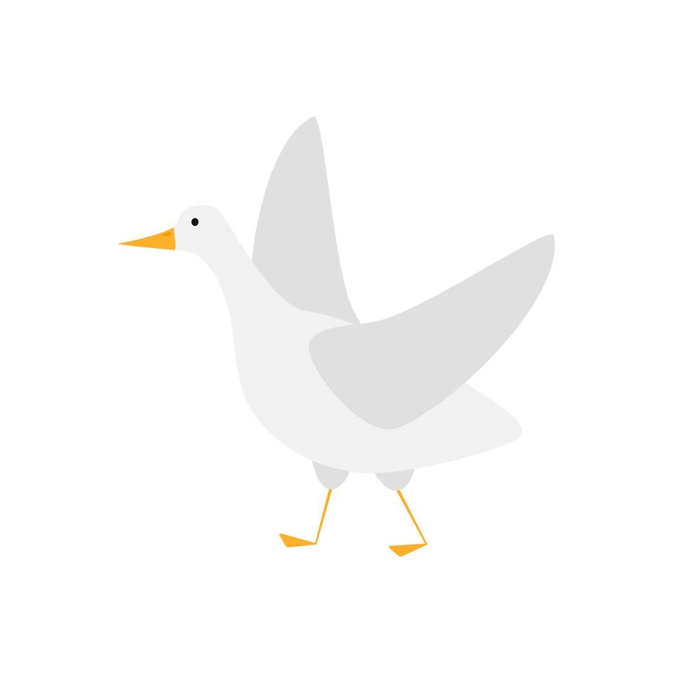 uccello d'oca in stile piano isolato su priorità bassa bianca. personaggio dei cartoni animati divertente. vettore