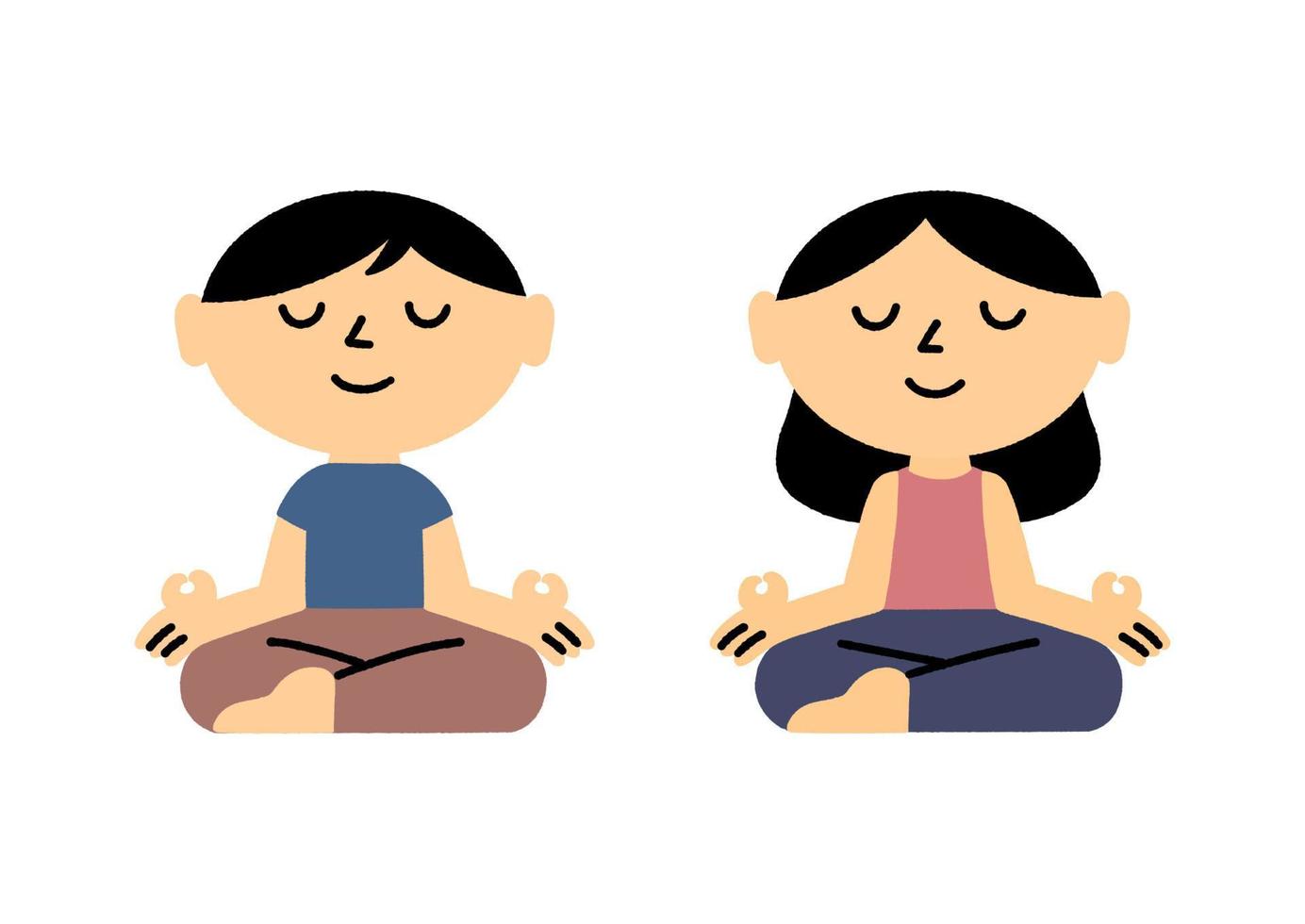 i bambini afroamericani meditano nella posizione del loto, un concetto di meditazione. personaggi carini. disegnato a mano, illustrazione vettoriale. vettore