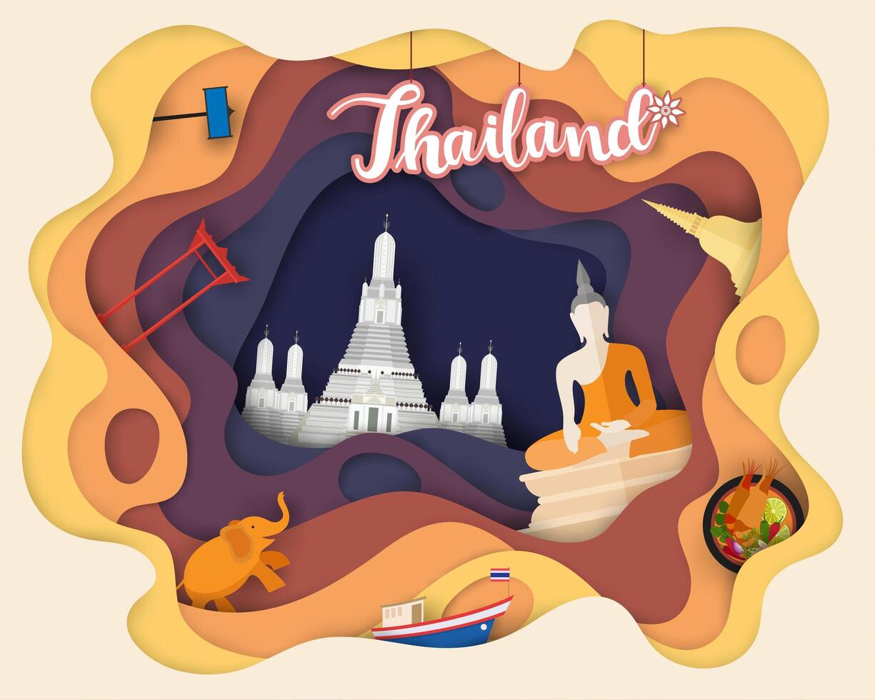 Progettazione del taglio della carta del viaggio turistico Tailandia vettore