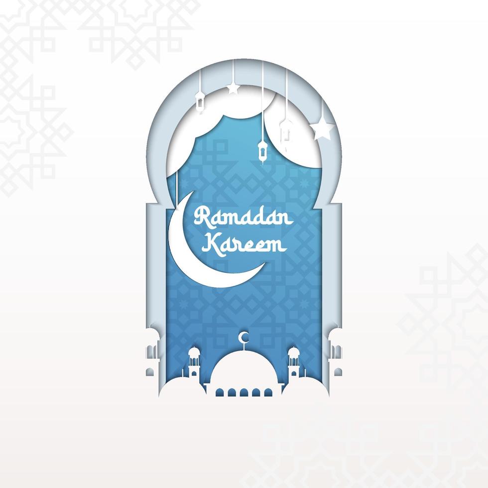 arte dell'illustrazione del taglio della carta del ramadan kareem per i post sui social media vettore