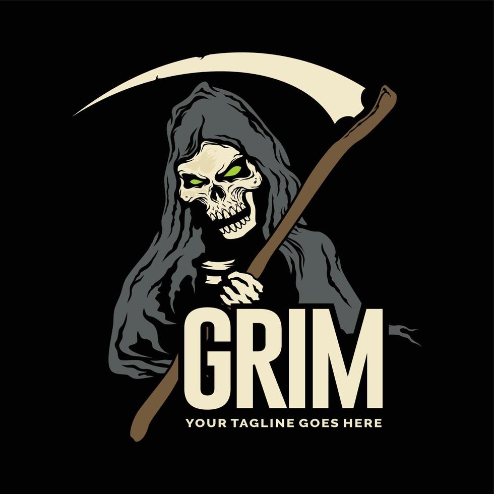 ispirazione per il design del logo di vettore del cranio del grim reaper, elemento di design per logo, poster, carta, banner, emblema, maglietta. illustrazione vettoriale.