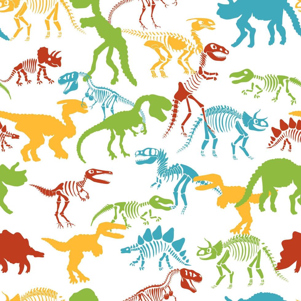 modello senza cuciture di scheletri di dinosauro colorati vettore