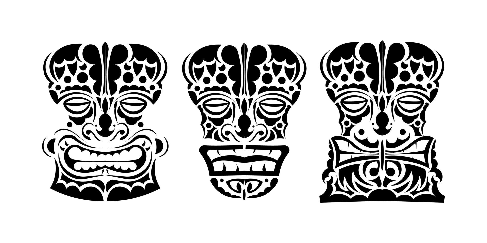 set di maschere in stile ornamento. modelli tribali polinesiani, maori o hawaiani. buono per tatuaggi e magliette. illustrazione vettoriale. isolato. vettore