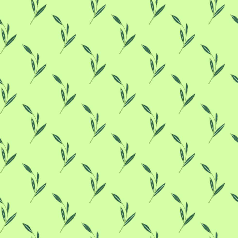 modello senza cuciture a base di erbe con foglie di fogliame di contorno semplici. sfondo verde chiaro. sfondo scarabocchio. vettore