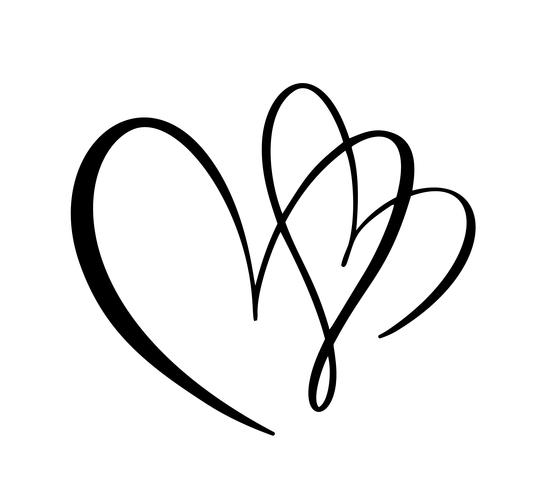 Segno di amore del cuore di vettore due di calligrafia. Icona disegnata a mano romantico del giorno di San Valentino. Simbolo di Concepn per t-shirt, biglietto di auguri, poster matrimonio. Design illustrazione piatta elemento